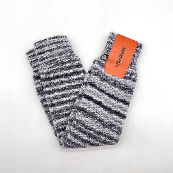 MISSONI Mohair Striped Leg Warmers Gray Sweater Knit Fuzzy Cozy NEW - Picture 1 of 7